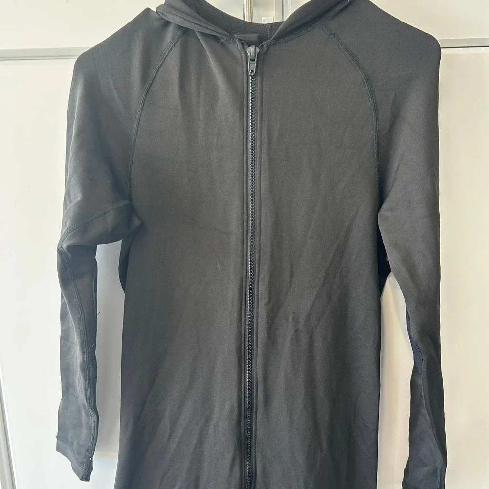 Black‎ Hooded Thermal Union Suit One Piece Base Layer Large Reinforced Knees